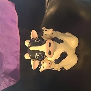 Cow salt and pepper shakers and napkin holder
